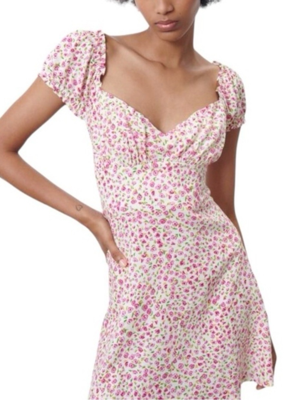 Zara Women's Off The Shoulder Smocked Mini Dress Floral Linen Blend Size M